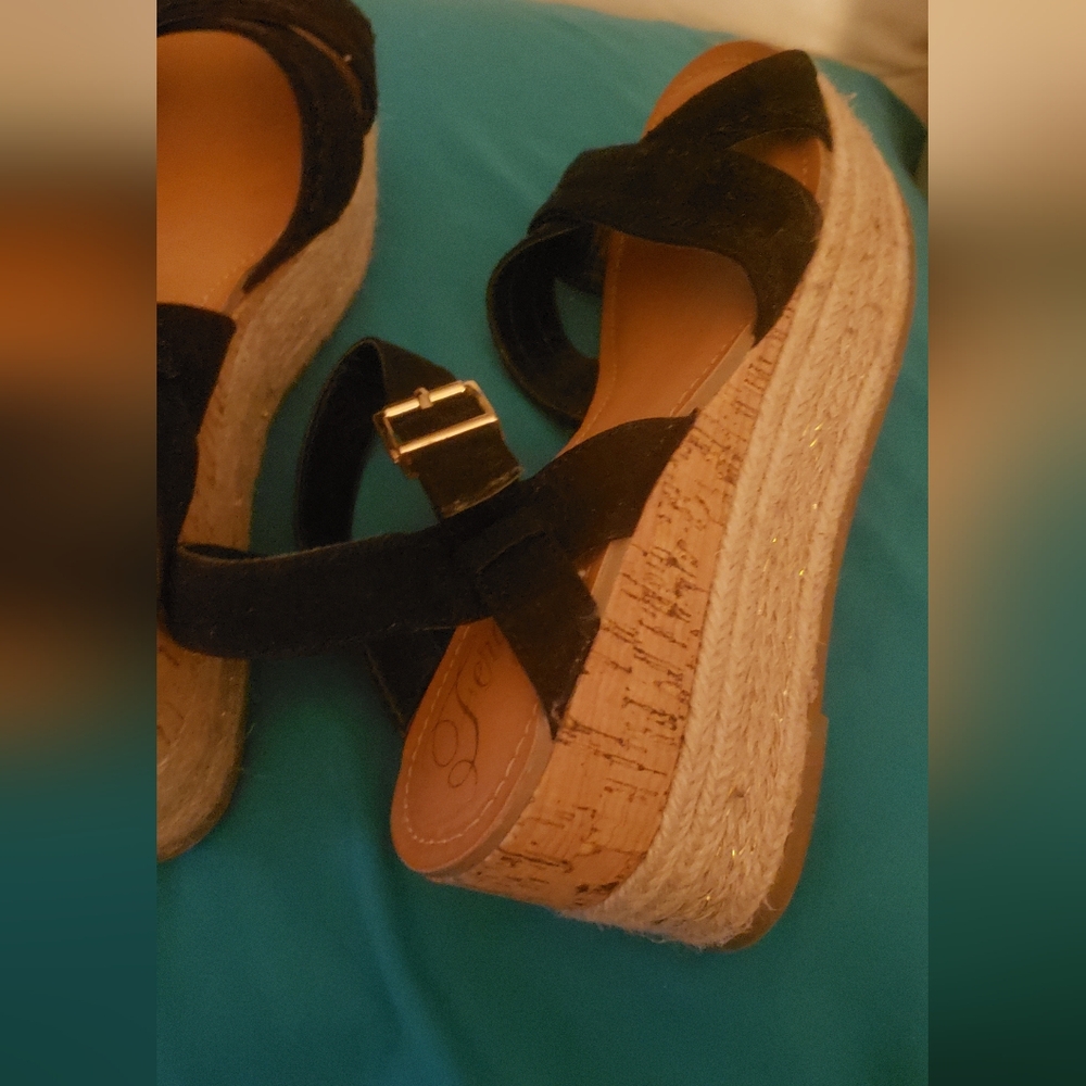 Fergie Black Wedge Espadrilles